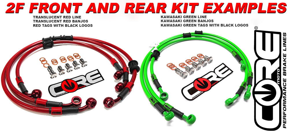 Pro Braking PBK9100-KAW-RED Front/Rear Braided Brake Line Kawasaki Green Hose & Stainless Red Banjos